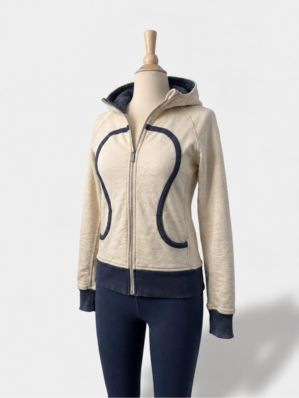 lululemon athletica Cream and Navy Hooded Zip Jacket